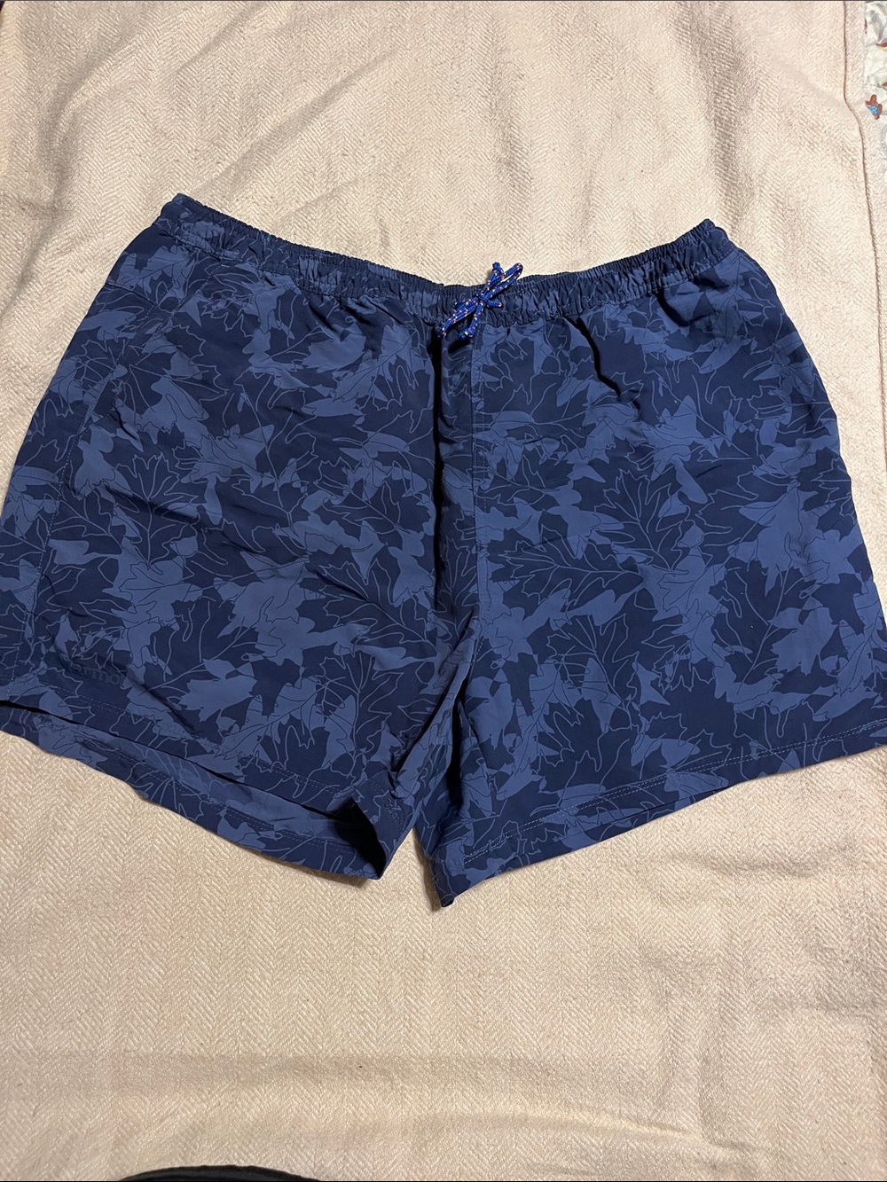 Marmot Navy Blue Leaf-Print Swim Shorts
